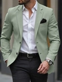 Close-up of slim fit light green men blazer with pocket square in urban setting - S / Pale Pea Green