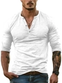 Detailansicht eines weißen langärmeligen Henley-Shirts mit Knöpfen und Texturstoff - S / Weiß