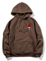 Détail du sweat à capuche marron montrant l'imprimé rose rouge et le texte Lover - 6XL / Brun (Imprimé Rose Lover)