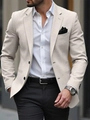 Detail of slim fit beige blazer with two-button closure and textured fabric for men - S / Oatmeal