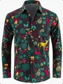 Dettaglio della stampa 3D natalizia su camicia verde scuro a maniche lunghe con renne - S / Tops / Verde Scuro (SDCS20)