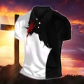Men's slim polo shirt with black and white color blocks and red crown thorn print - S / Tops / Black (HD-PL86)