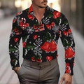 Dettaglio della camicia slim fit da uomo con stampe natalizie 3D festive e colletto classico - S / Tops / Nero (SDCS21)