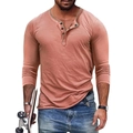 Langarm-Poloshirt für Herren in Korallenrosa mit 3D-Karomuster und Henley-Ausschnitt - 6XL / Rosa