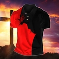 Men's slim fit polo shirt featuring red and black color block with thorn pattern print - S / Tops / Red (HD-PL86)