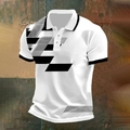 White slim fit polo shirt for men featuring black geometric stripes and ribbed collar - S / Tops / White (HD-PL88)