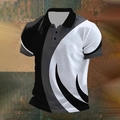 Slim fit men's polo shirt featuring a black, white and grey abstract geometric splice design - S / Tops / Black (HD-PL88)