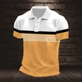 Men's slim fit polo shirt in ginger yellow with white stripes and contrast panels - S / Tops / Yellow (HD-PL85)