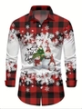 Dettaglio camicia natalizia a quadri rossi e neri con stampe di gnomi e fiocchi di neve - S / Top - Stile gnomo di Natale a quadri rosso e nero (SDCS27)