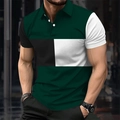 Men's slim fit polo shirt featuring geometric dark green and white color block design - S / Tops / Green (HD-PL89)