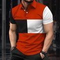 Men's slim fit polo shirt in modern red, black, and white color block patchwork style - S / Tops / Red (HD-PL89)