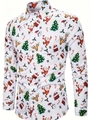 Dettaglio delle stampe natalizie 3D sulla camicia da uomo slim fit a maniche lunghe - S / Tops / Stampa Babbo Natale e Renne Bianca (SDCS30)