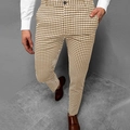 Men's slim fit plaid trousers in brown gingham pattern with professional business casual style - S / Brown White Gingham (XFK04)