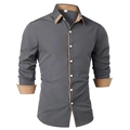 Schmal geschnittenes Herrenhemd in Dunkelgrau mit kontrastierenden Details in Khaki - S / Grau