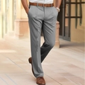 Close-up of men's slim fit grey plaid trousers with brown leather belt and dress shoes - S / Gray (XFK09)