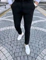 Close-up of men's slim fit black checkered casual trousers with smooth drape fabric - S / Solid Black (XFK16)