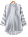 Men's relaxed fit striped long sleeve shirt with mandarin collar in grey and white - S / Mandarin Collar Gray