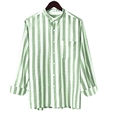 Men's casual long sleeve shirt with light green vertical stripes and chest pocket - S / Mandarin Collar Green