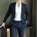Traje de raya diplomática azul oscuro para hombre de corte entallado con chaqueta y pantalón - S / Azul marino