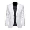 Men's slim fit single button white casual blazer jacket with modern notch lapel - S / White