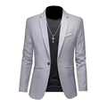 Slim fit light gray single-breasted men's casual blazer jacket with a clean lapel design - S / Gray