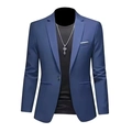 Slim fit men's single-button solid blue blazer with notch lapels and pocket details - S / Blue
