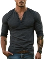 Chemise Henley à manches longues pour homme, coupe ajustée, gris anthracite chiné - 6XL / Gris foncé