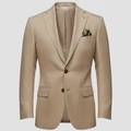 Slim fit beige men's blazer with a single-breasted design and paisley pocket square - S / Single Breasted Two Buttons With Pocket Square / Beige Style (XF016)