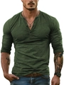 Haut henley ajusté à manches longues vert foncé pour hommes avec col à trois boutons - 6XL / Vert