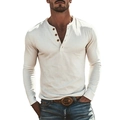 Polo Henley à manches longues ajusté de couleur crème pour homme avec boutons vintage - 6XL / Blanc Cassé