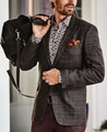 Detalle de chaqueta gris a cuadros de botonadura sencilla con solapa y bolsillos clásicos - 3XL / Estilo Cuadros Pequeños Gris Oscuro (XF15)