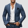 Slim fit men's casual blazer in medium blue textured fabric with two-button closure - 3XL / Single Breasted Two Buttons Textured / Medium Blue Style (XF015)