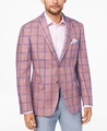 Close-up of red windowpane plaid suit jacket with notch lapel and two-button closure - 3XL / Tops / Brick Red and Blue Windowpane (XF18)