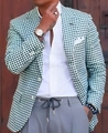 Detalle de chaqueta de traje de cuadros vichy verde y blanco con solapa de muesca - 3XL / Estilo Vichy Verde y Blanco (XF20)