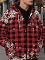Détail du sweat à capuche de Noël à carreaux rouges et noirs avec flocons de neige - M / Zippé À Carreaux (SDWY03)