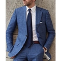 Detail view of men's blue striped blazer fabric texture and single-breasted buttons - 3XL / Tops / Blue Textured Suit (XF31)