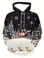 Détail de l'imprimé de Noël 3D sur sweat à capuche avec Père Noël et rennes - M / Neige de Nuit Étoilée (SDWY05)