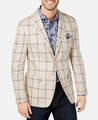 Detalle de americana beige claro con cuadros para hombre con dos botones y pañuelo de bolsillo - 3XL / Estilo Cuadros de Ventana Beige Claro (XF33)