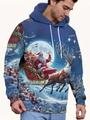 Détail d'un sweat à capuche pour homme avec impression 3D du Père Noël et des rennes - M / Carrosse Pleine Lune (SDWY07)