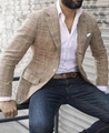 Vista detallada de la americana de cuadros para hombre con botonadura sencilla y solapa muesca - 3XL / Estilo Cuadro de Gales Marrón Claro (XF35)