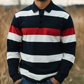 Herren Langarm Polo-Shirt mit breiten Querstreifen in Marineblau, Weiß und Rot - S / Dunkelblau Weiß Rot Gestreift (HD-CXPL117)