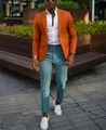 Detailed close-up of a bright orange single-breasted blazer with classic notch lapels - 3XL / Tops / Bright Orange (XF39)