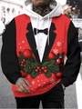 Vue détaillée de l'imprimé smoking de Noël 3D sur le sweat à capuche à manches longues - M / Tuxedo Gentleman Rouge (SDWY09)