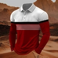 Herren Langarm Poloshirt mit Streifen in Weiß, Schwarz und Dunkelrot im Colorblock Stil - S / Rot Weiß Schwarz Patchwork Gestreift (HD-CXPL118-Rot)