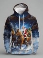 Détail de l'imprimé 3D de Noël sur sweat à capuche avec Père Noël et son traîneau - M / Carrosse Bleu Foncé Complet (SDWY10)