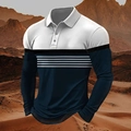 Langärmeliges Poloshirt für Herren mit marineblau-weißem Streifen-Farbblock - S / Blau Weiß Schwarz Gestreift (HD-CXPL118-Blau)