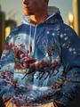 Détail de l'imprimé de Noël 3D sur un sweat à capuche bleu roi avec Père Noël - M / Noël Blues (SDWY11)
