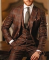 Detail view of brown plaid three-piece suit with classic check pattern and notch lapel - 3XL / Tops / Brown Plaid (XF50)