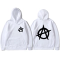 White casual hoodie with black A-circle graphic print on front and back views - 6XL / White (Anarchy Print)