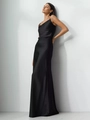 Detail eines eleganten schwarzen Satin-Maxirocks aus hochwertigem Stoff mit Wasserfall-Ausschnitt - S / Schwarz